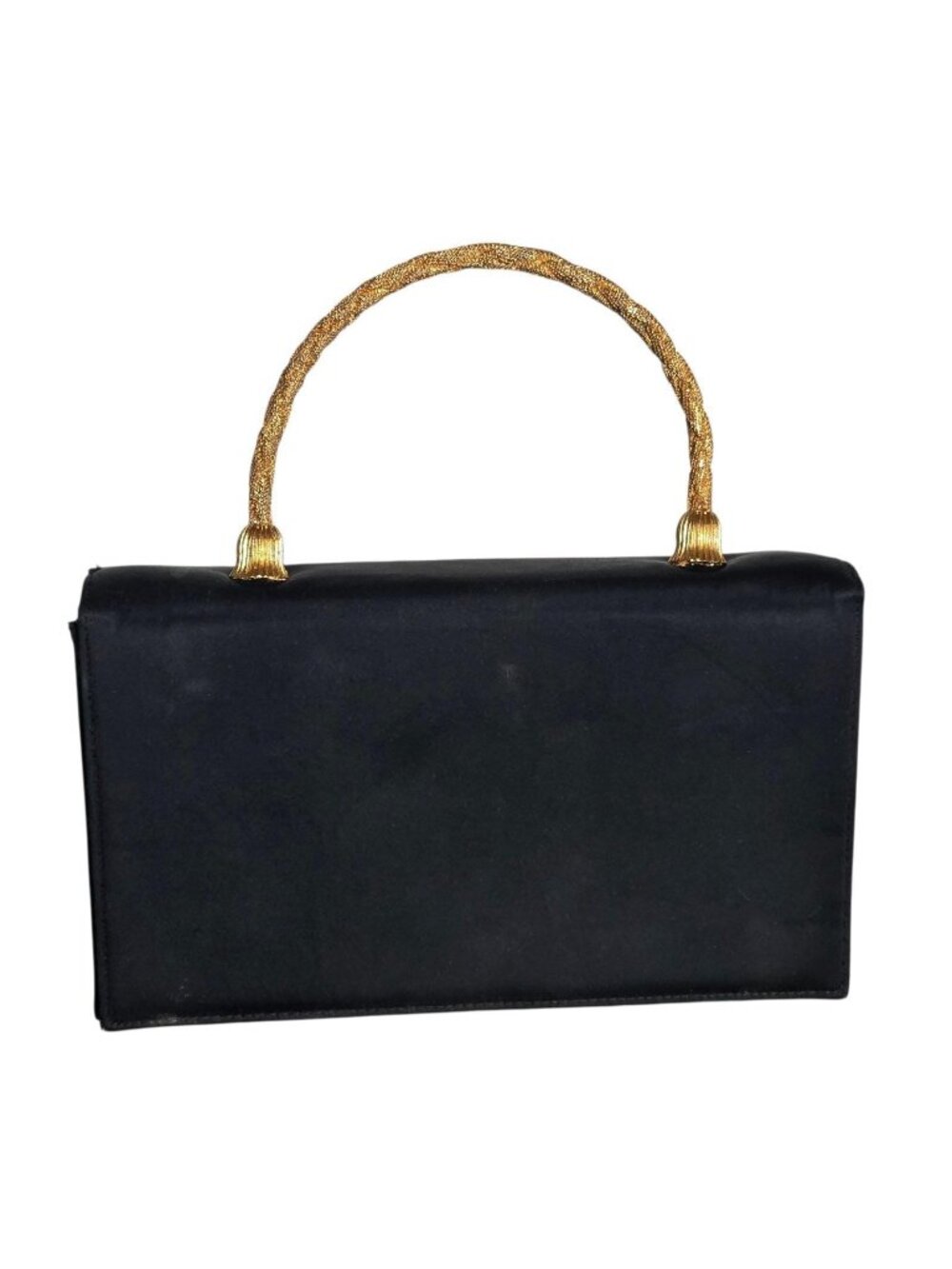 Vintage Le France Black Bag w Gold-Tone Braided Handle 8" x 4.5" x 3"